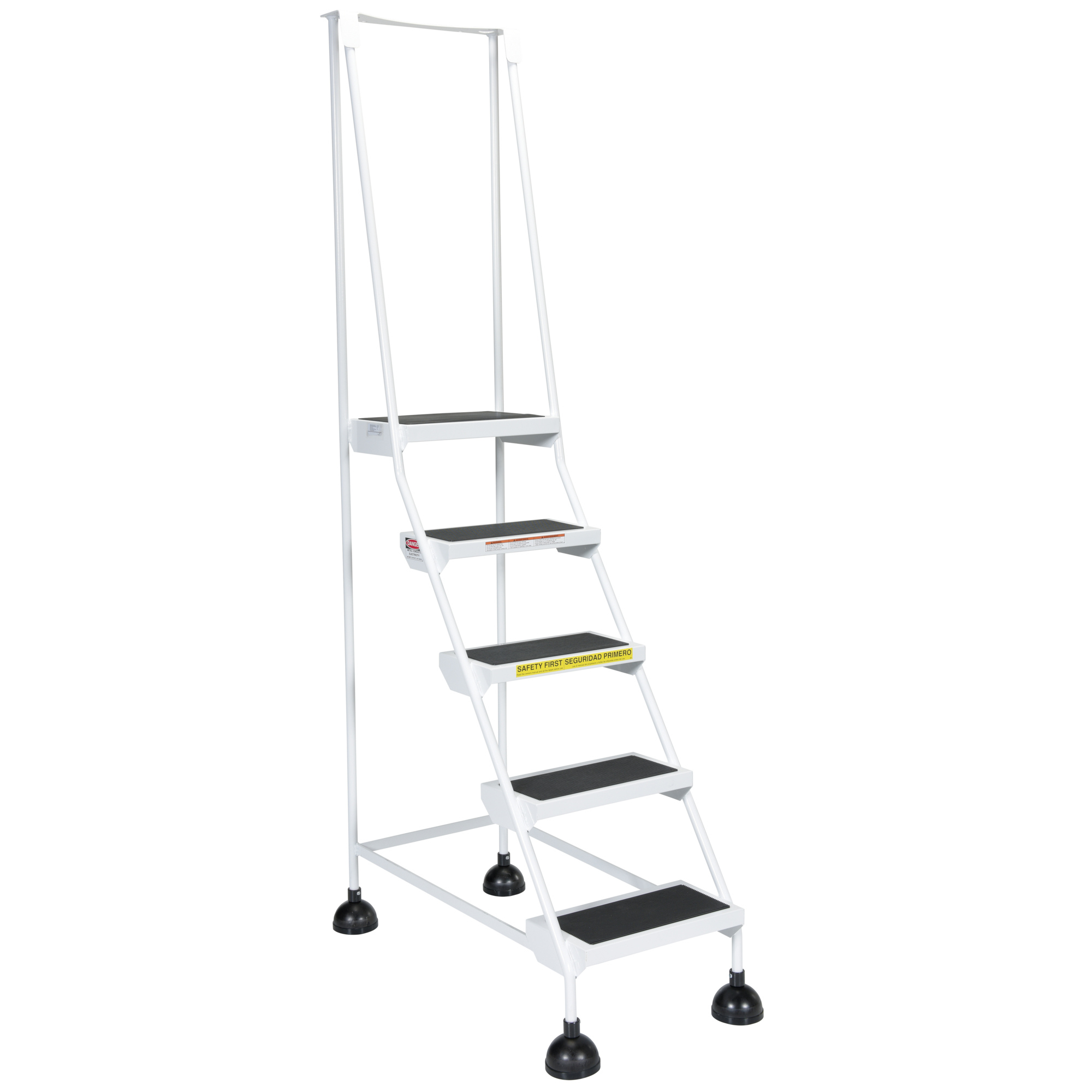 Vestil Steel Commercial Spring Loaded Ladder — 5 Steps, 16in. Wide, 58-Degree, Anti-Slip Rubber Mats, 300-Lb. Capacity, White, Model# LAD-5-W